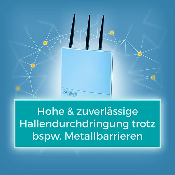 Hallendurchdringung trotz bspw. Metallbarrieren, WSNet Gateway, Nutzen, Karussell