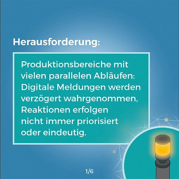 Referenz, Herausforderung, Karussell Praxisbeispiel, Lösungen, WSNet Signallampe