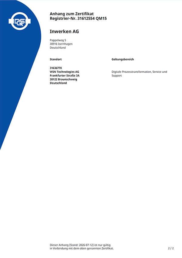WSN ISO 9001 Zertifikat